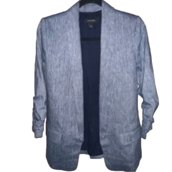 Halogen Open Front Push Sleeves Chambray Blazer Jacket Womens Sz XS Petite - Picture 1 of 6